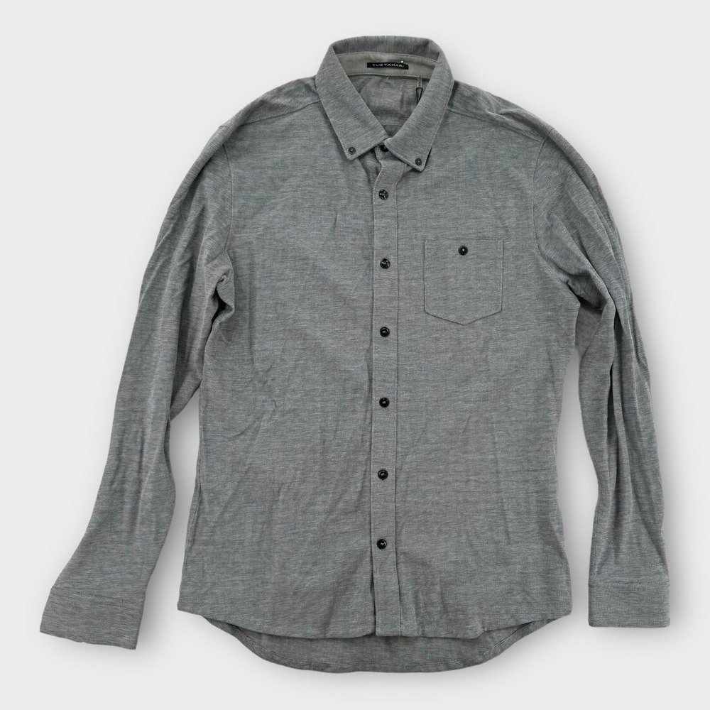Elie Tahari Mens Tyler Knit Button Up Shirt Gray Long Sleeve Medium JN52P502 NWT